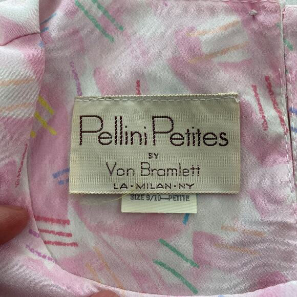 VTG 90s Pellini Petites Patterned Polyester Dress size 9/10 Pink Longsleeve - Picture 5 of 10